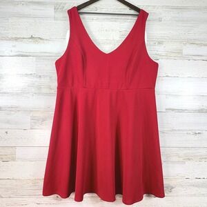 Torrid Red Textured Sleeveless Skater Tank Dress Size 4 V-Neck Fit & Flare Party